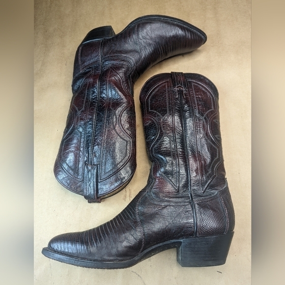 Tony Lama boots men's size 7.5D Exotic Genuine Black Cherry Teju Lizard Classic - Picture 7 of 12